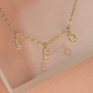 Personalized Name Necklace, Rhinestone Pendant Chain Stainless Steel